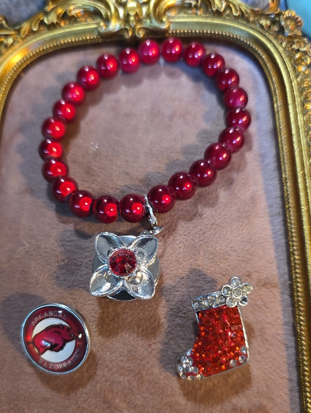 Ginger Snaps Red Beaded Bracelet with 3 Snap Charms